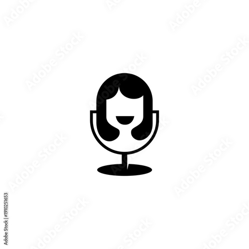 female podcast mic logo in flat vector design style