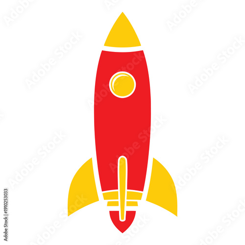 Red and Yellow Rocket Ship Illustration.