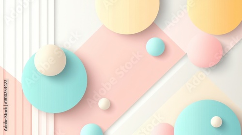 Wallpaper Mural Abstract Pastel Geometry: A modern composition featuring floating geometric shapes in soft pastel hues, creating a visually pleasing and contemporary design.  Torontodigital.ca