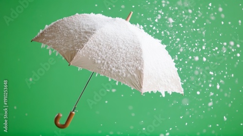 Snowy Umbrella: An umbrella stands open, bravely enduring a snowfall, showcasing resilience against the weather. It highlights the beauty of winter