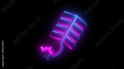 Neon Cleaning Scrub Brush Housekeeping Hygiene Service Tool Icon animation on black background.4k motion video .