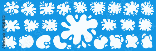 Milk splash blob amoeba shapes. Splashes hand-drawn quote frames text boxes. Promo sticker silhouettes in puddle paint stain shape set. Undulated white simple wavy figures for quotation isolated.