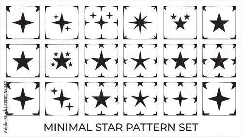Minimal star pattern set with sparkle shapes and cosmic glint elements for holiday decoration