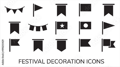Festival decoration flags and bunting icons vector set for parties