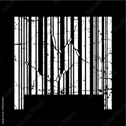 Distressed Barcode Symbol with Grunge Texture on Black Background