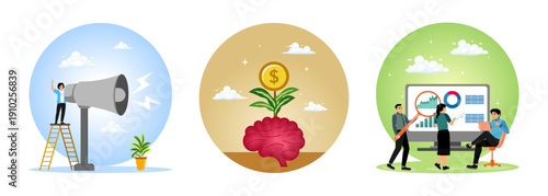 Important announcement, financial knowledge, the business team analyzes data on a computer.