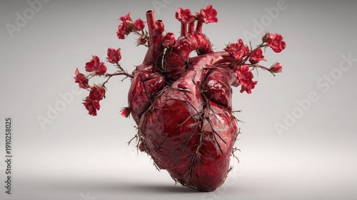 Anatomical Heart With Blossoming Flowers