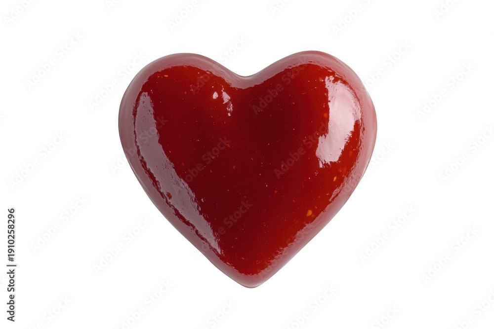 Obraz premium A shiny red heart-shaped object with a glossy finish and reflection, symbolizing love and affection, isolated on transparent background