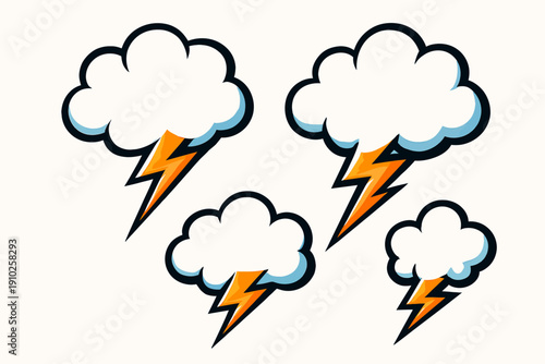 Stormy weather illustration featuring clouds and lightning bolts.
