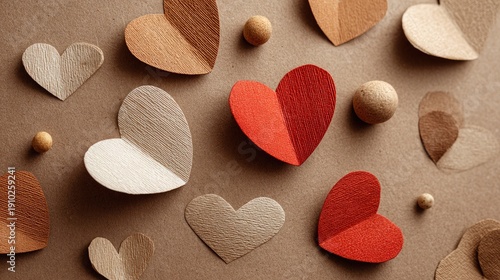 Wooden And Red Heart Shapes Flat Lay