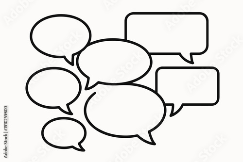 Collection of empty black and white speech bubbles for communication.