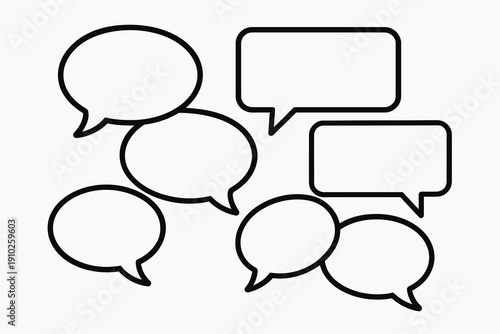 Speech bubbles in various shapes and sizes for communication and dialogue.