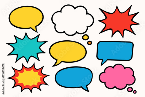 Colorful speech bubbles collection for communication and expression of thoughts and ideas.