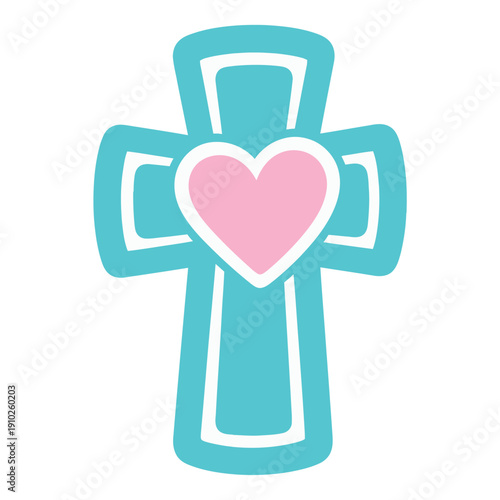 Teal Cross with Pink Heart Center.