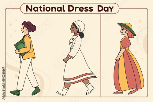 Diverse Women Wearing Traditional Clothing Walking in National Dress Day Celebration