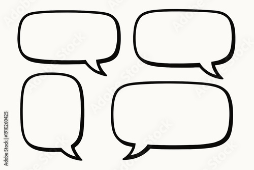Four blank speech bubbles for communication and expression of thoughts.
