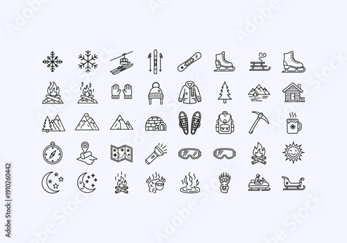 Vector Ilustration Design Winter sports and activities icons set.