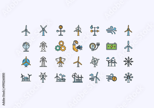 Vector Ilustration Design Wind turbines and blades icons set.