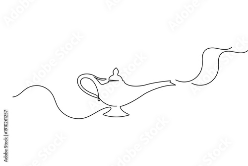 Magic oil lamp linear drawing minimalist style isolated outline icon for logo or design