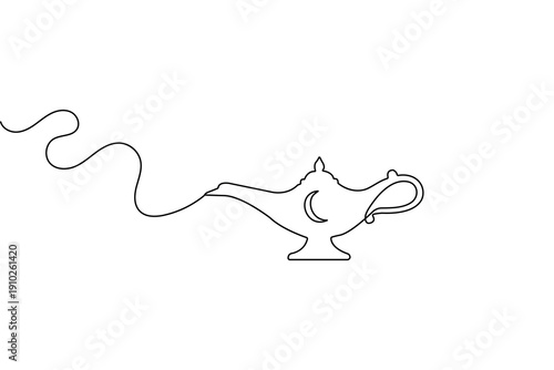 Magic oil lamp linear drawing minimalist style isolated outline icon for logo or design