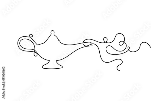 Magic oil lamp linear drawing minimalist style isolated outline icon for logo or design
