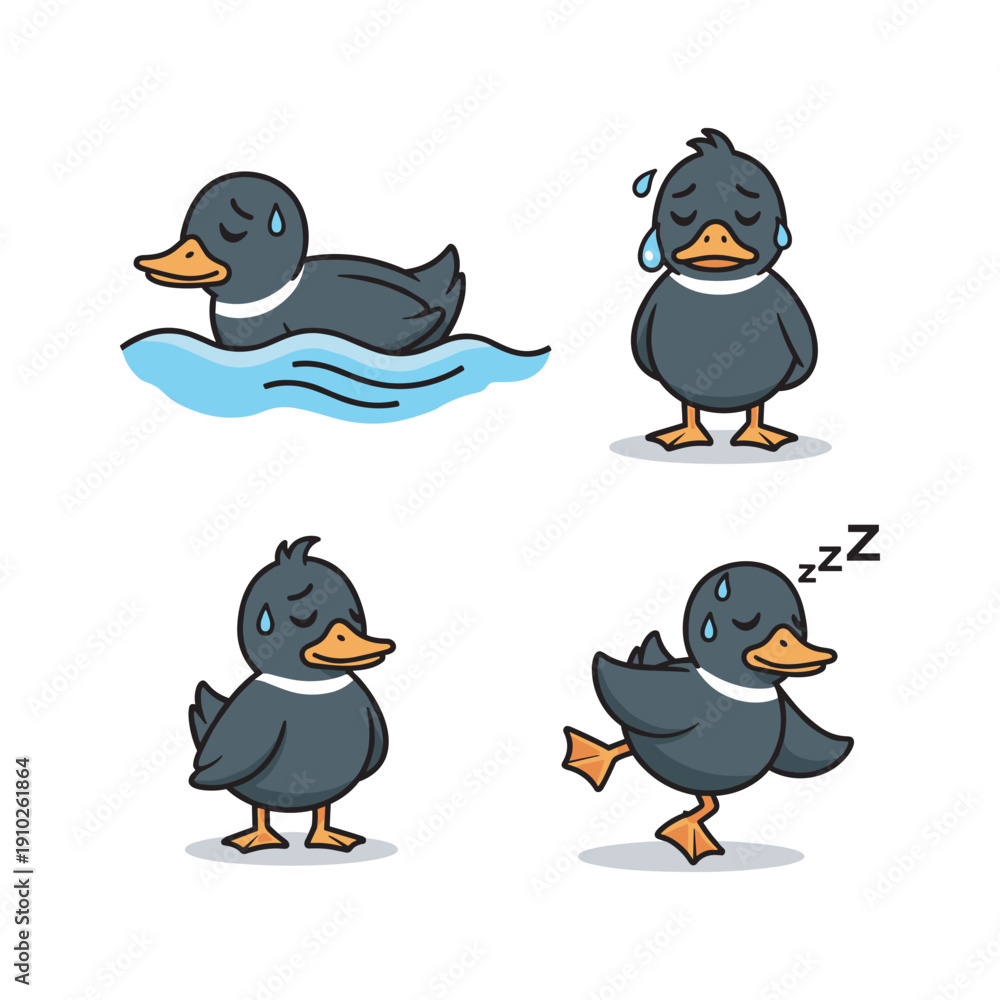 Fototapeta premium Cartoon duck in various emotional states with copy space