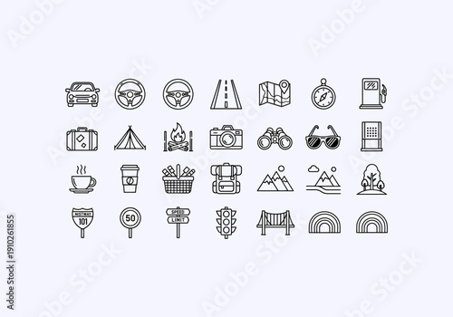 Vector Ilustration Icon Concept Various Travel Icons and Symbols Line Art