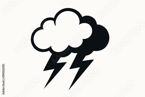 Stormy weather cloud with lightning bolts striking down from the sky.