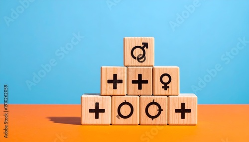 Wooden blocks stacked with gender and plus symbols