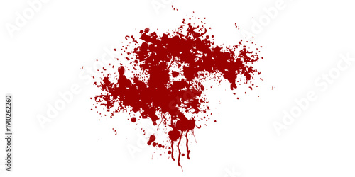 Scary Blood Stain Background. Grungy Red Liquid Texture with Spatter and Drip Effect for Creepy Halloween Art.