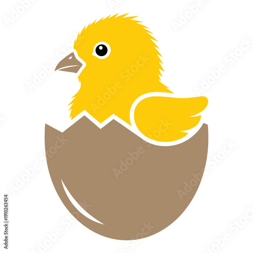 Yellow Chick Hatching from Eggshell Illustration.