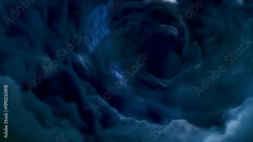 Cinematic descent into the turbulent clouds and atmosphere of a gas giant planet with lightning.