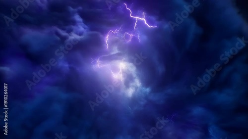 Cinematic descent into the turbulent clouds and atmosphere of a gas giant planet with lightning.