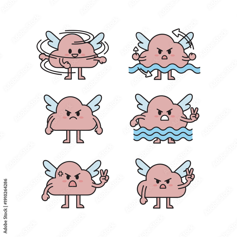 Obraz premium Cartoon pink blob characters with different emotions and actions in a minimalist style