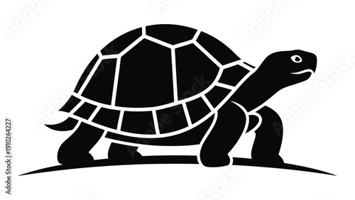 A black and white illustration of a turtle walking on a flat surface isolated on white background, Vector