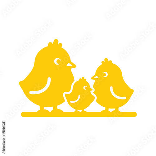 Yellow Silhouette of Hen and Chicks.