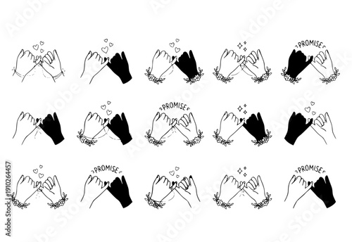 Pinky Promise Hand Set - Flat Whimsical Two Hands Swearing Friendship Illustrations Isolated on White