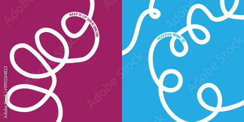 Abstract art with white squiggles on magenta and blue backgrounds