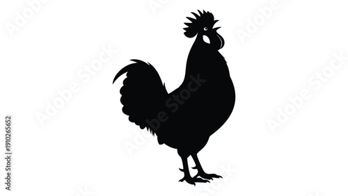 A majestic rooster with a prominent comb and tail feathers stands proudly. isolated on white background, Vector