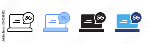 5G icon set multiple style collection