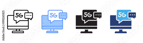 5G icon set multiple style collection