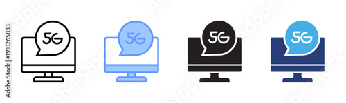 5G icon set multiple style collection
