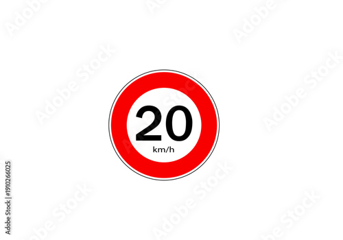 20 km/h Speed Limit Traffic Sign Vector on Transparent Background – Road Safety Icon