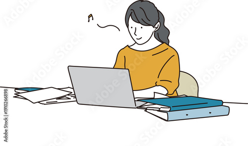 ご機嫌でノートパソコンを操作する女性のイラスト素材