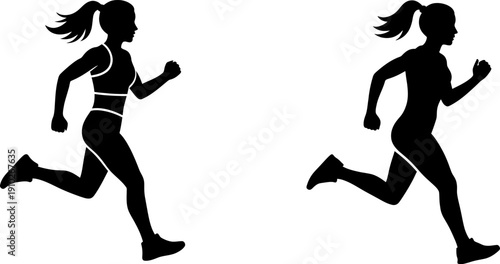 Running Woman Silhouette Vector,Running Woman Female Athlete Silhouette Vector Illustration Isolated on White Background