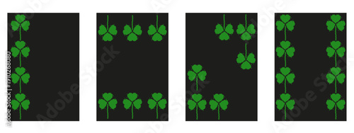 Set vector poster with Glitch effect trefoil clover empty Frame. Perfect for modern Saint Patrick's Day blank Frame card collection. Nature Frame for  holiday poster set. EPS 10