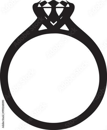 Minimalist Solitaire Engagement Ring Silhouettes on White Background