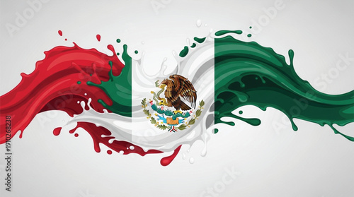 Mexican flag paint splash, colorful vector illustration for banner or poster isolated on White Background