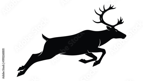 A silhouette of a reindeer in mid-stride, showcasing its graceful and powerful movement. isolated on white background, Vector