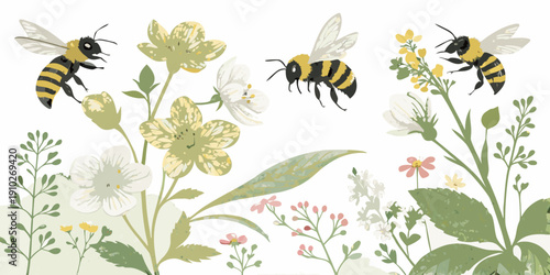 Gemini said

A vibrant yellow bee collects pollen from a blooming spring flower in this macro nature illustration of a garden insect